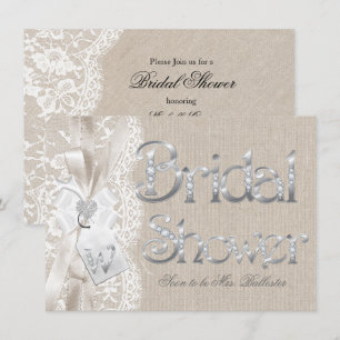 Elegante Vintage-Spitze Silber-Brautschauer Einladung