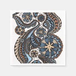 Elegante Vintage-Spitze und blaue florale Zentangl Serviette
