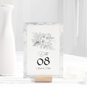 Elegante Vintage-Spitzen-Blumenhochzeit Tischnummer