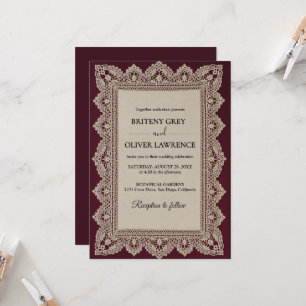 Elegante Vintage-Spitzen-Doily-Burgunder-Hochzeit Einladung
