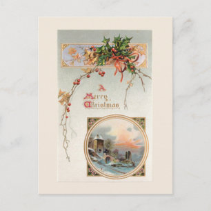 Elegante Vintage-Stechpalme, rustikale Szene & Gru Postkarte