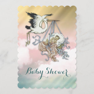 Elegante Vintage Storch-Baby-Dusche Einladung