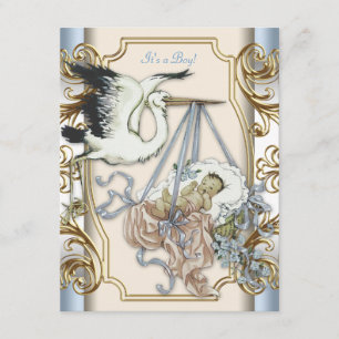 Elegante Vintage Stork Baby Boy Dusche Einladung