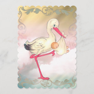Elegante Vintage Stork Baby-Dusche Einladung