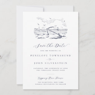 Elegante Vintage-Strand-Anker-Illustration Hochzei Save The Date