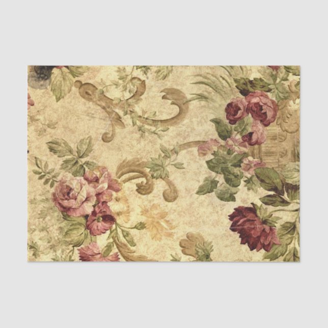 Elegante Vintage Tapisserie-Rose in Gold Urn Seidenpapier (Vorderseite)
