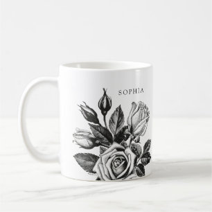 Elegante Vintage Tea-Rose  Schwarz und Weiß Kaffeetasse