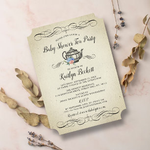 Elegante Vintage-Teeparty Babyparty-Einladung Einladung