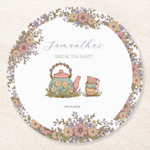 Elegante Vintage-Teeparty-Brautabschiedsparty  Runder Pappuntersetzer