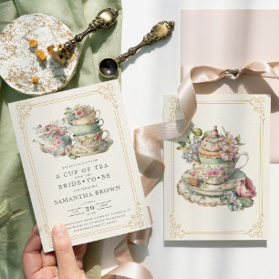 Elegante Vintage-Teeparty-Brautjunggesellinnenabsc Einladung