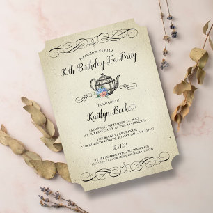 Elegante Vintage-Teeparty   Geburtstagsfeier Einladung
