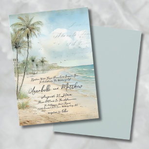 Elegante Vintage-Tropen-Strandhochzeit Einladung