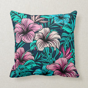 Elegante Vintage tropische Blume und Blätter Kuns Kissen