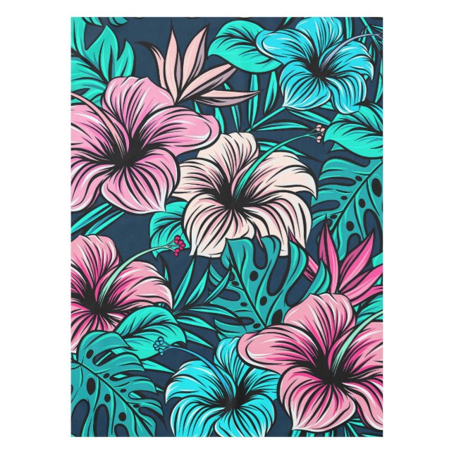 Elegante Vintage tropische Blume und Blätter Kunst Tischdecke (Vorderseite)