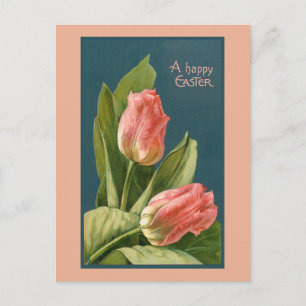 Elegante Vintage-Tulpen und Ostergruß Postkarte