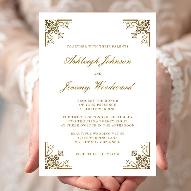 Elegante, Vintage Verzierte Goldskripte-Ecken Einladung (Von Creator hochgeladen)