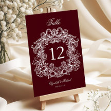 Elegante Vintage-Wappen Burgunder Hochzeit