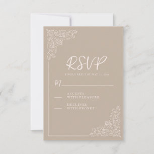 Elegante Vintage Warme Taupe Creme Hochzeit RSVP Karte
