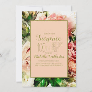 Elegante Vintage-Wasserfarbe-Floral-100. Geburtsta Einladung