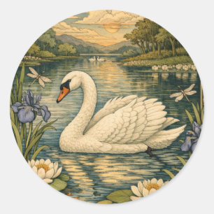 Elegante Vintage-Wasserfarbenmalerei weißer Schwan Runder Aufkleber