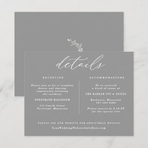 Elegante Vintage Wedding Details Card Grau Begleitkarte