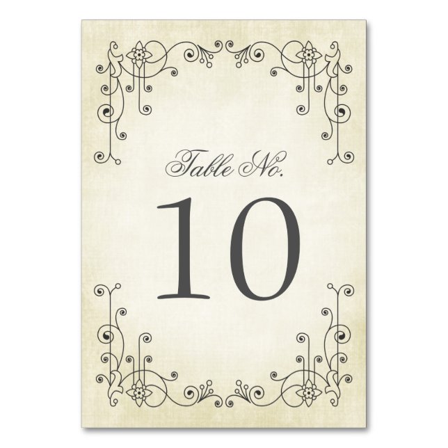 Elegante Vintage Wedding Tischnummer Cards (Vorderseite)