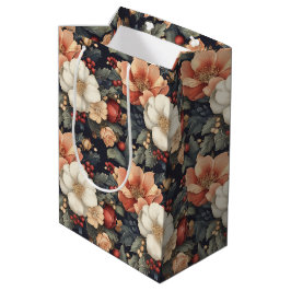 Elegante Vintage Weihnachten Poinsettia & Rose Flo Mittlere Geschenktüte