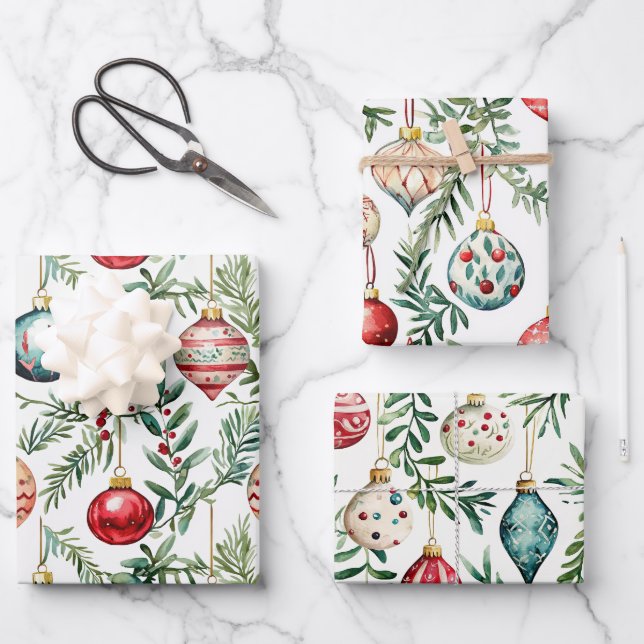 Elegante Vintage Weihnachts-Ornamente Geschenkpapier Set (Vorderseite)