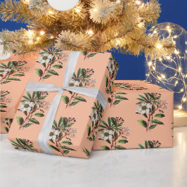 Elegante Vintage Weihnachts-Rose Peach Orange Geschenkpapier