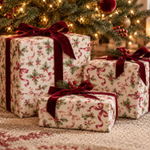 Elegante Vintage-Weihnachts-Stechpalme-Rot-Rosa-Sc