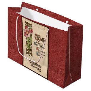 Elegante Vintage-Weihnachtsgrüße auf Antikrot Große Geschenktüte