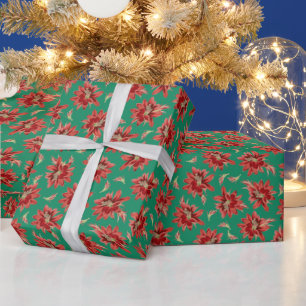 Elegante Vintage Weihnachtskaktus Blume Grün Geschenkpapier