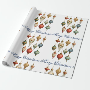 Elegante Vintage-Weihnachtsornamente Schrift  Geschenkpapier