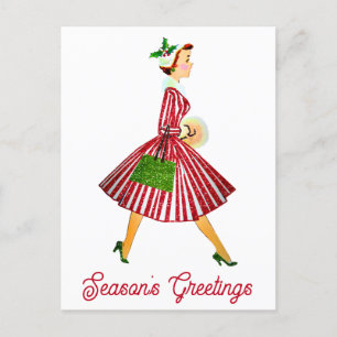 Elegante Vintage-Weihnachtszeit Grüße Postkarte