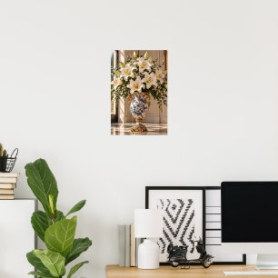 Elegante Vintage Weiße Lilie Florale Wandkunst – B Poster