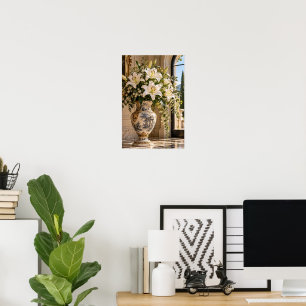 Elegante Vintage Weiße Lilie Florale Wandkunst – B Poster