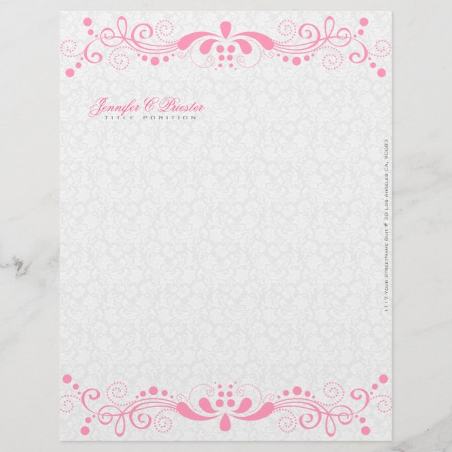 Elegante Vintage, weiße und rosa Blumenspitze Briefbogen (Vorderseite)