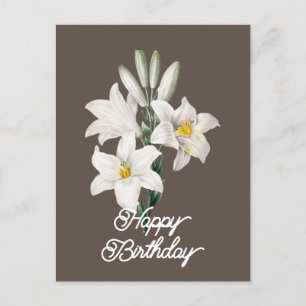 Elegante Vintage White Lily Blume Happy Birthday Postkarte