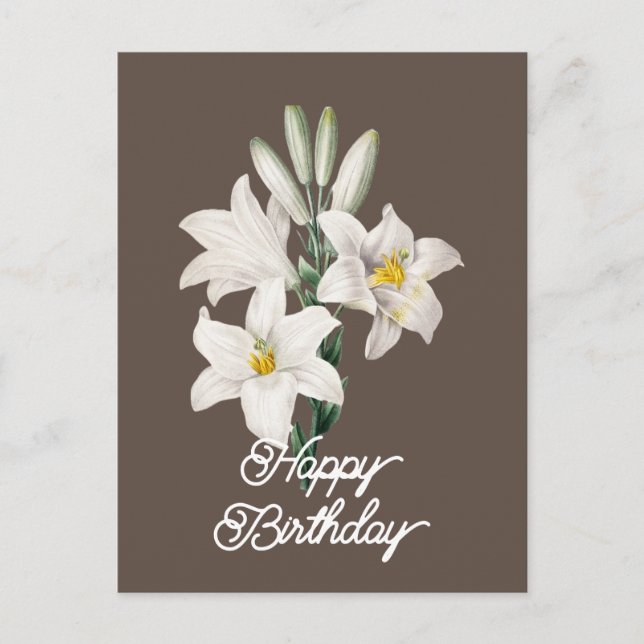 Elegante Vintage White Lily Blume Happy Birthday Postkarte (Vorderseite)