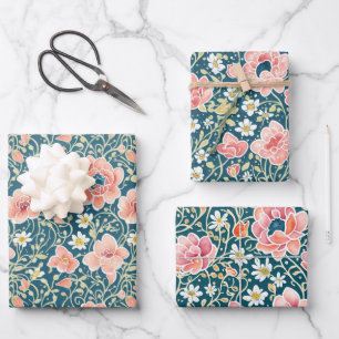 Elegante Vintage Wildblume Botanisches Muster Geschenkpapier Set