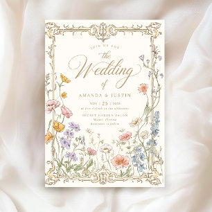 Elegante Vintage-Wildblumen-Hochzeit Einladung