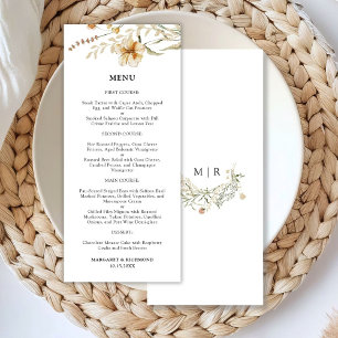 Elegante Vintage-Wildblumen-Hochzeitsmenükarte Menükarte