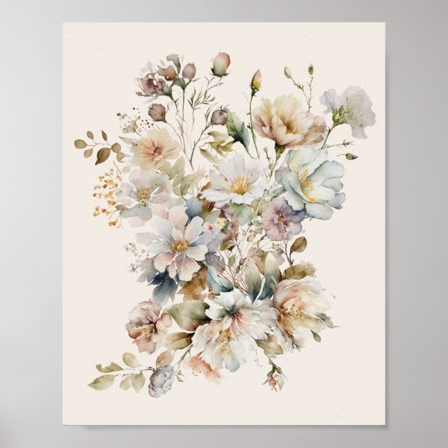 Elegante Vintage-Wildblumen-Kunst Poster (Vorne)