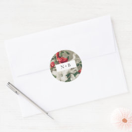 Elegante Vintage Winter Florals Monogram Wedding Runder Aufkleber