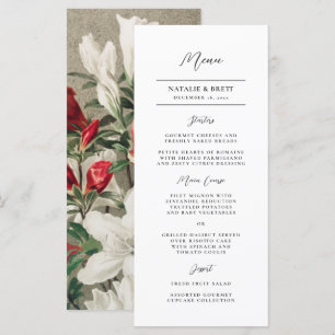 Elegante Vintage Winter Florals Wedding Menükarte