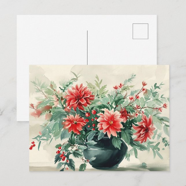 Elegante Vintage Winterflora Postkarte (Vorne/Hinten)