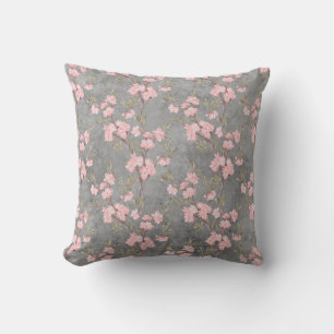 Elegante Vintage zarte rosa Blumen Grau Kissen