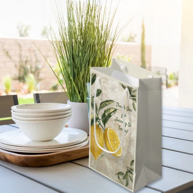 Elegante Vintage Zitronen - bearbeitbare rustikale Kleine Geschenktüte (Vintage Lemons Custom Message Artisan Shower Favor Bag - Neutral )