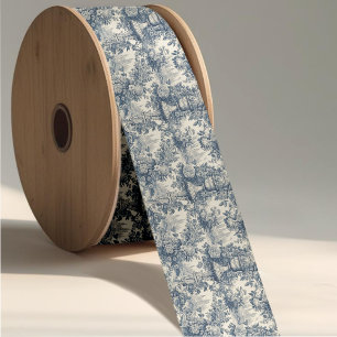 Elegante vintageblaue Toile de Jouy Ripsband