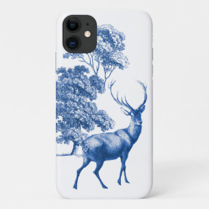 Elegante Vintageblaue Toile-Hirsche im Wald Case-Mate iPhone Hülle